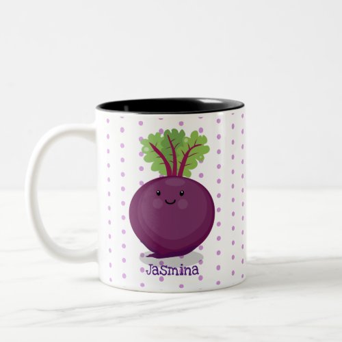 Cute happy beet root kitchen cartoon illustration Two_Tone coffee mug