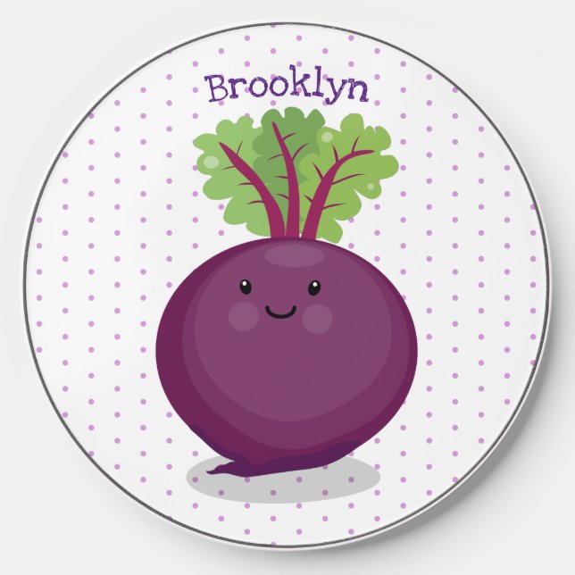 Cute happy beet root kitchen cartoon illustration wireless charger  (Front)