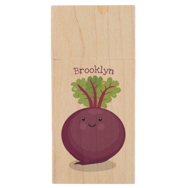 Cute happy beet root kitchen cartoon illustration wood flash drive (Front Vertical)