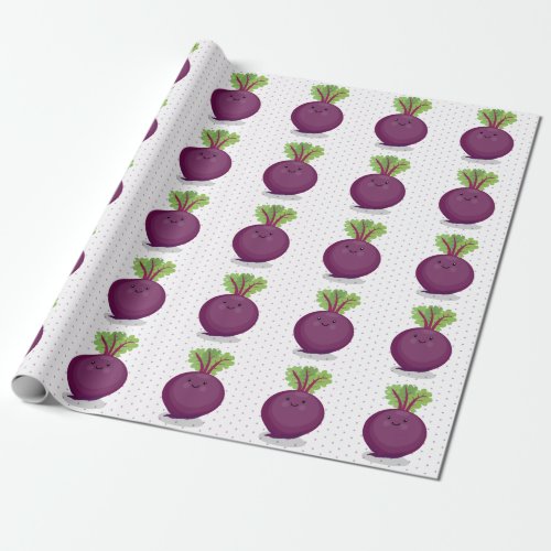 Cute happy beet root kitchen cartoon illustration wrapping paper
