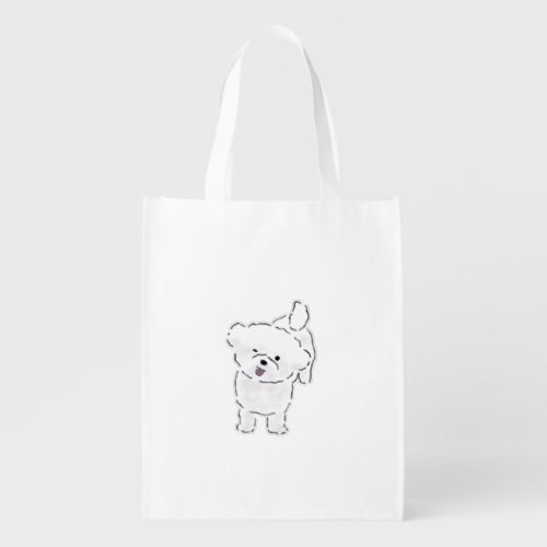Cute Happy Bichon Frise Puppy Sticking Tongue Out Grocery Bag