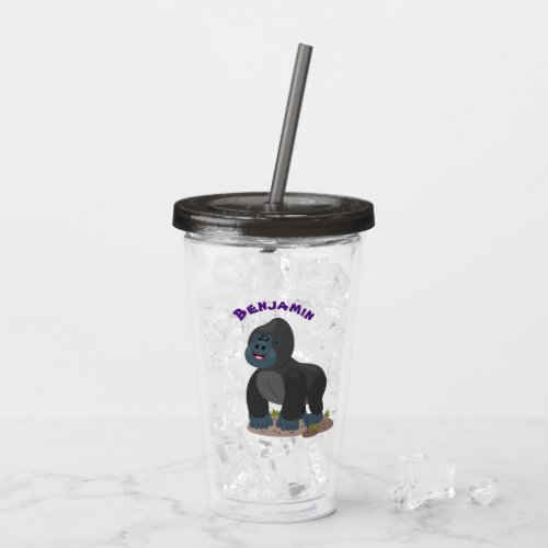 Cute happy big gorilla cartoon illustration acrylic tumbler