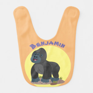 Cute happy big gorilla cartoon illustration baby bib