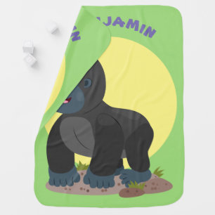 Cute happy big gorilla cartoon illustration baby blanket