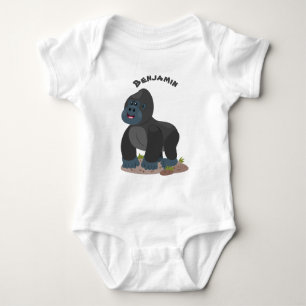 Cute happy big gorilla cartoon illustration baby bodysuit
