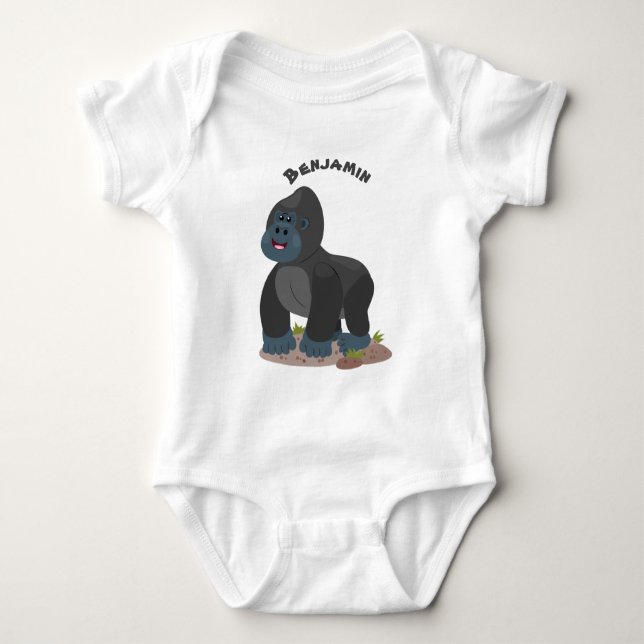 Cute happy big gorilla cartoon illustration baby bodysuit (Front)