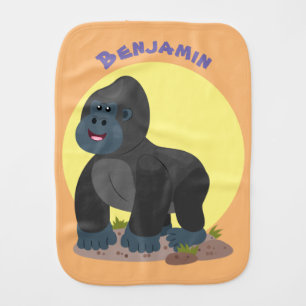 Cute happy big gorilla cartoon illustration baby burp cloth