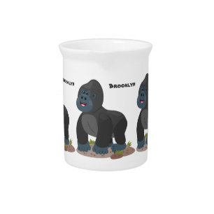 Cute happy big gorilla cartoon illustration beverage pitcher