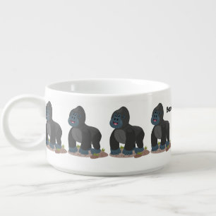 Cute happy big gorilla cartoon illustration bowl