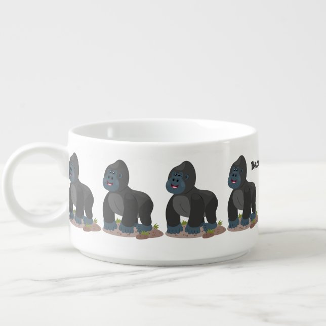 Cute happy big gorilla cartoon illustration bowl (Right)
