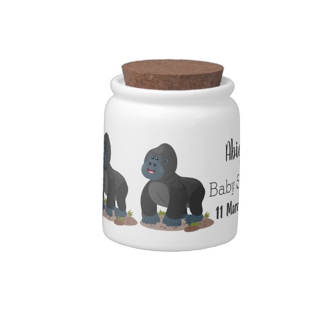 Cute happy big gorilla cartoon illustration candy jar (Left)