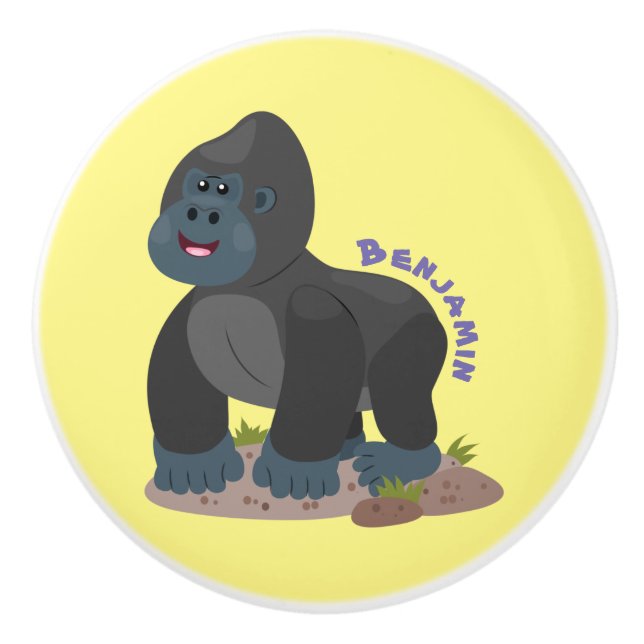 Cute happy big gorilla cartoon illustration ceramic knob (Front)