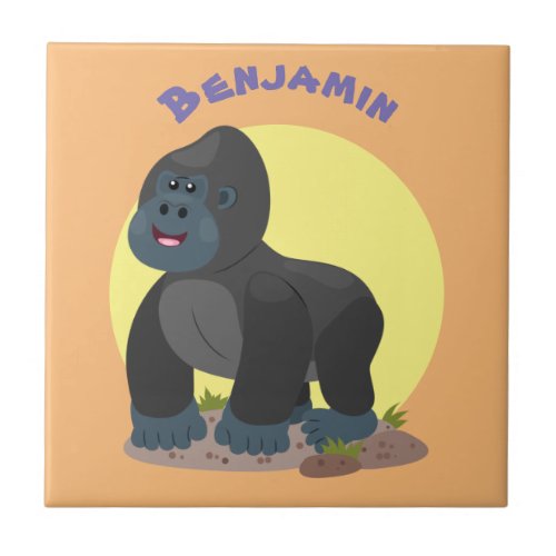 Cute happy big gorilla cartoon illustration ceramic tile