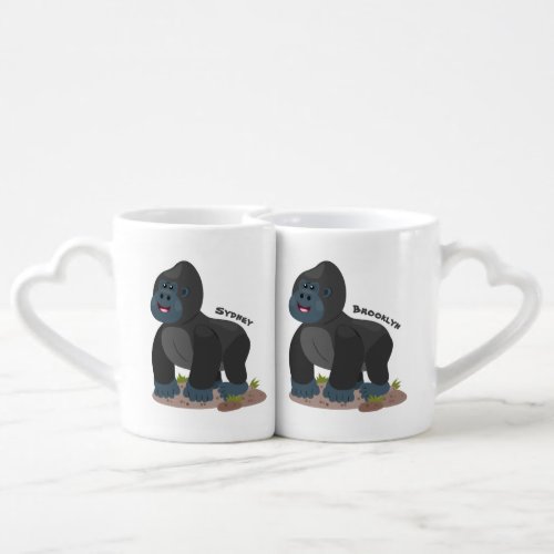 Cute happy big gorilla cartoon illustration coffee mug set
