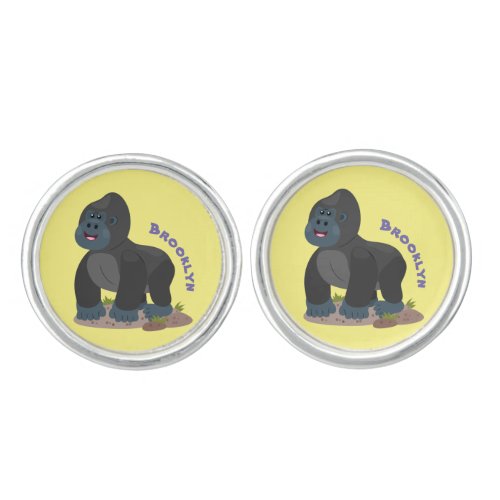 Cute happy big gorilla cartoon illustration cufflinks