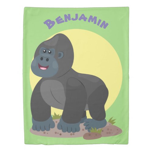 Cute happy big gorilla cartoon illustration duvet cover