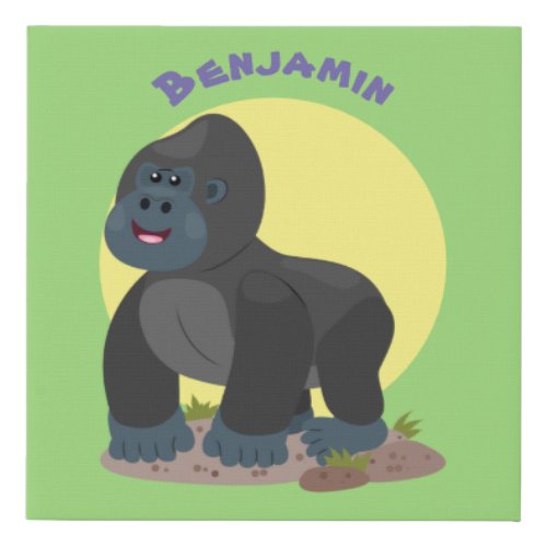 Cute happy big gorilla cartoon illustration faux canvas print