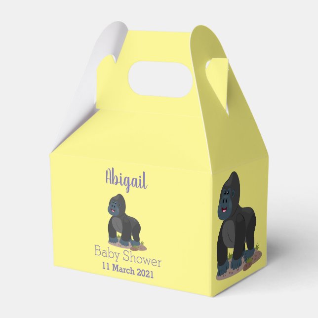 Cute happy big gorilla cartoon illustration favor boxes (Front Side)