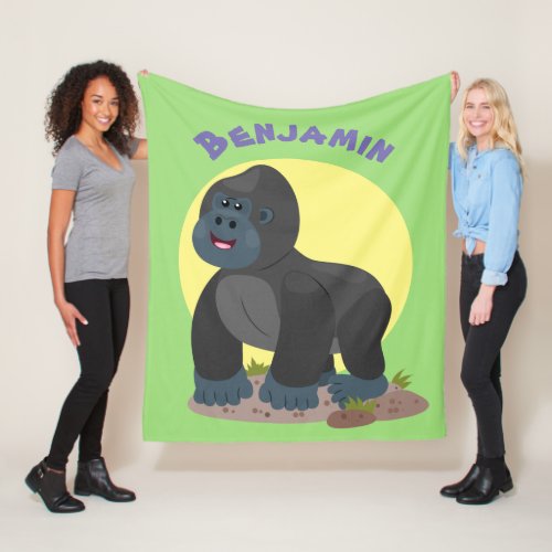 Cute happy big gorilla cartoon illustration fleece blanket