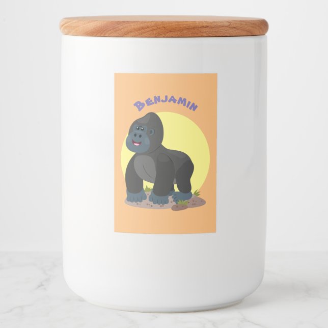 Cute happy big gorilla cartoon illustration food label (Front)