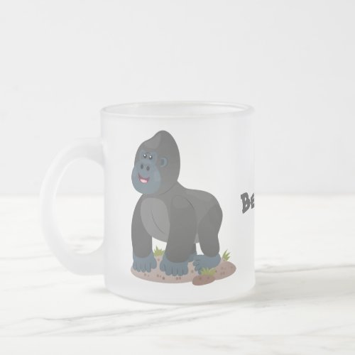 Cute happy big gorilla cartoon illustration frosted glass coffee mug