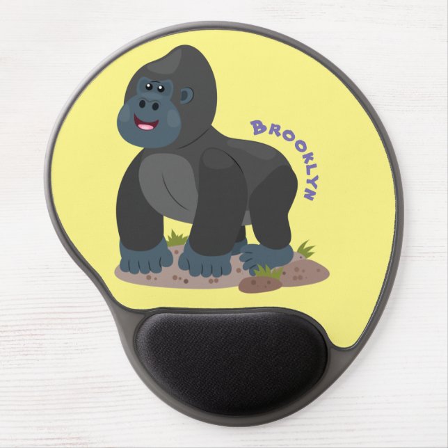 Cute happy big gorilla cartoon illustration gel mouse pad (Front)