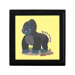 Cute happy big gorilla cartoon illustration gift box