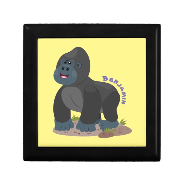 Cute happy big gorilla cartoon illustration gift box (Front)
