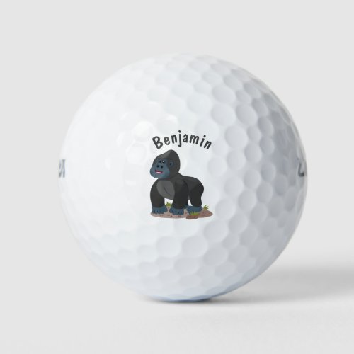 Cute happy big gorilla cartoon illustration golf balls