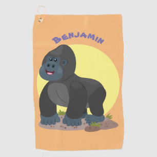 Cute happy big gorilla cartoon illustration golf towel