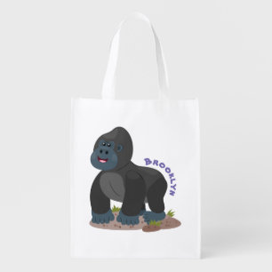 Cute happy big gorilla cartoon illustration grocery bag