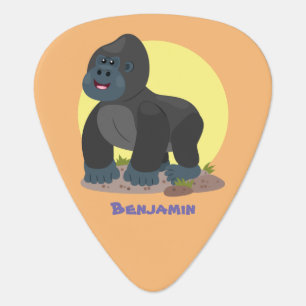 Cute happy big gorilla cartoon illustration guitar pick