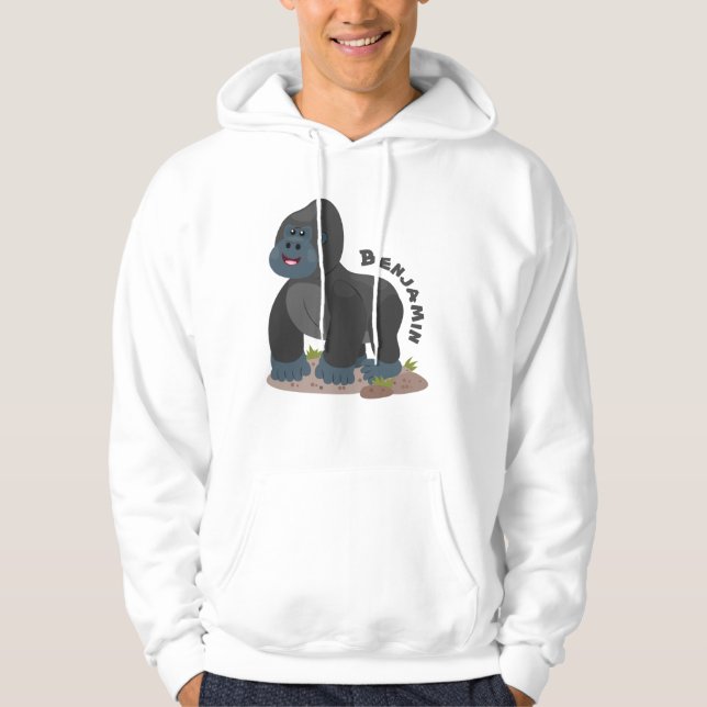Cute happy big gorilla cartoon illustration hoodie (Front)