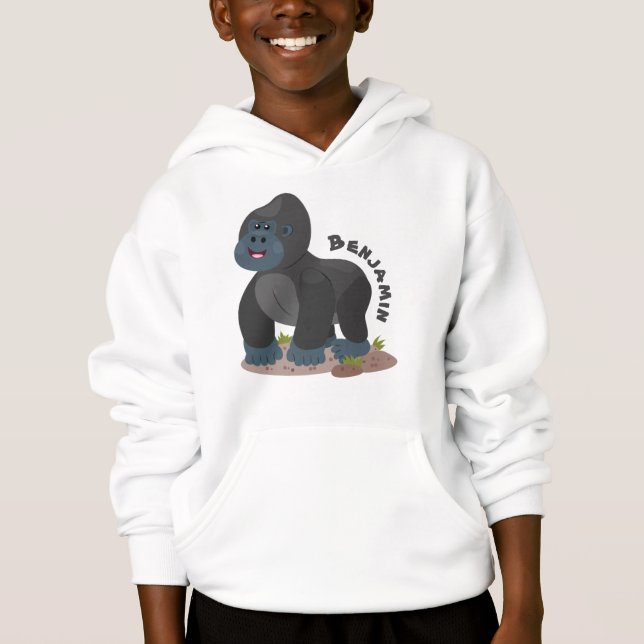 Cute happy big gorilla cartoon illustration hoodie (Front)