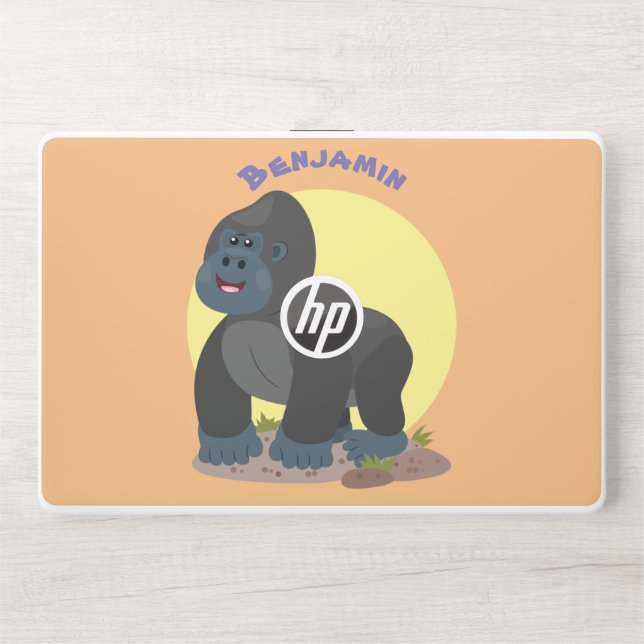 Cute happy big gorilla cartoon illustration HP laptop skin (Front)