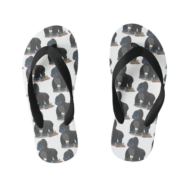 Cute happy big gorilla cartoon illustration kid's flip flops (Footbed)