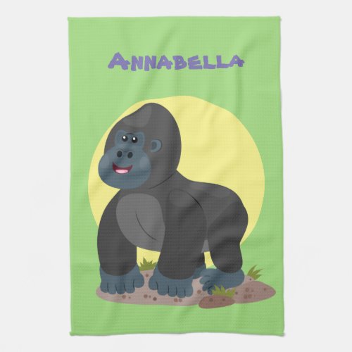 Cute happy big gorilla cartoon illustration kitchen towel