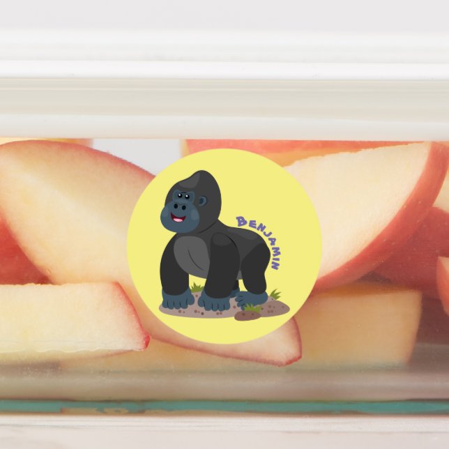 Cute happy big gorilla cartoon illustration labels (Affixed)