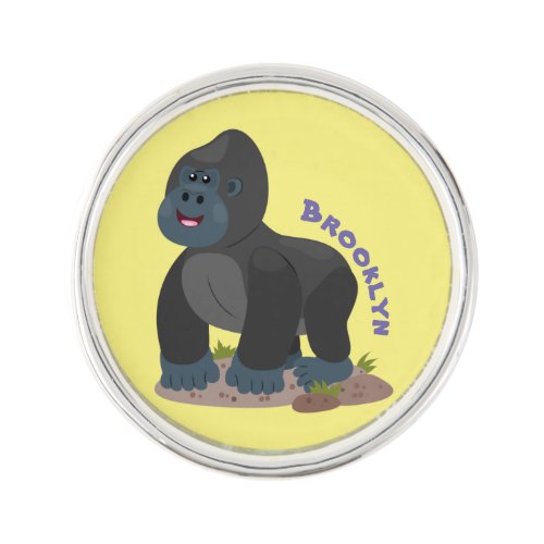 Cute happy big gorilla cartoon illustration lapel pin