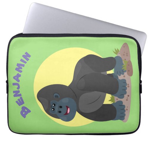 Cute happy big gorilla cartoon illustration laptop sleeve