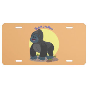 Cute happy big gorilla cartoon illustration license plate
