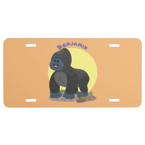 Cute happy big gorilla cartoon illustration  license plate