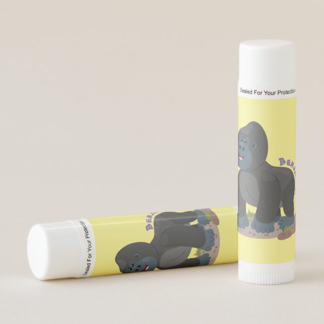 Cute happy big gorilla cartoon illustration lip balm (Front)