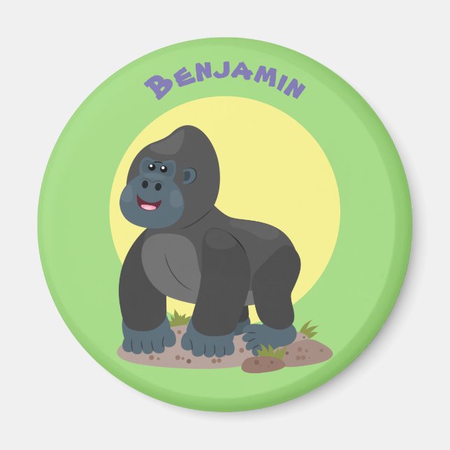 Cute happy big gorilla cartoon illustration magnet (Front)