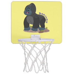 Cute happy big gorilla cartoon illustration mini basketball hoop