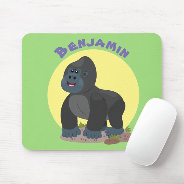 Cute happy big gorilla cartoon illustration mouse pad (With Mouse)