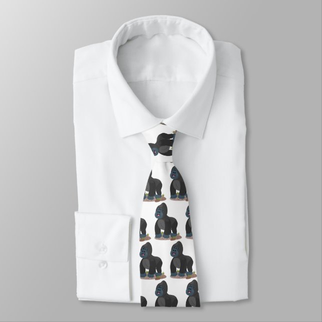 Cute happy big gorilla cartoon illustration neck tie (Tied)