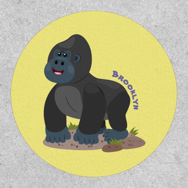 Cute happy big gorilla cartoon illustration patch (Front)
