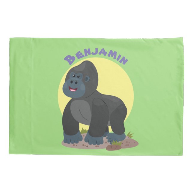 Cute happy big gorilla cartoon illustration pillow case (Back)
