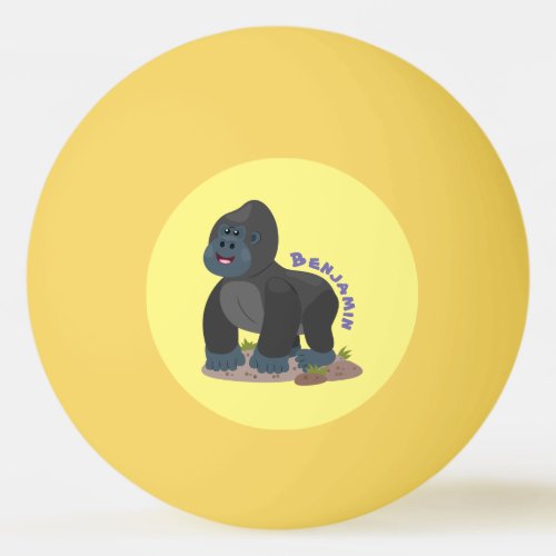 Cute happy big gorilla cartoon illustration ping pong ball